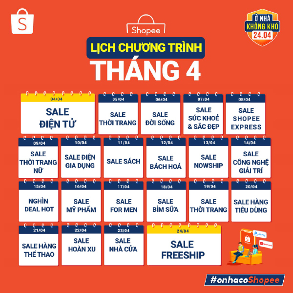 lịch sale shopee tháng 4